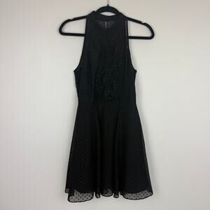 BCBGeneration Womens Sleeveless Halter High Neck Ruffle Dot Print Black Dress 6